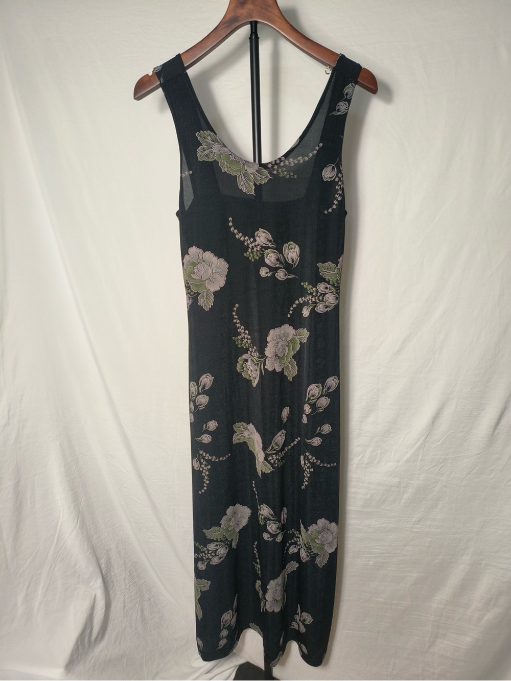 Unbranded Black Floral Sleeveless Maxi Dress Scoop Neck